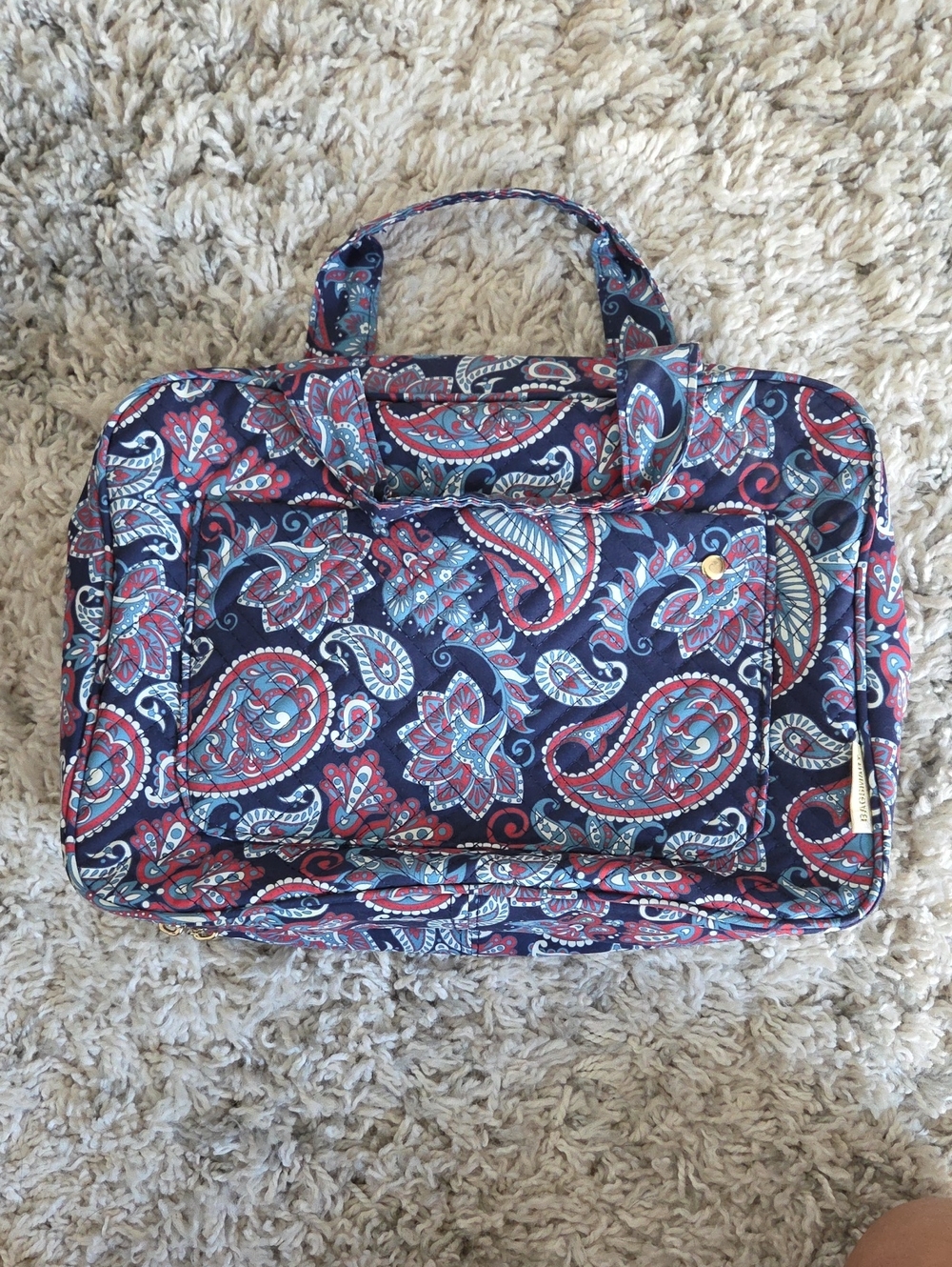 Quilted Paisley Carry Bag in Navy and Red